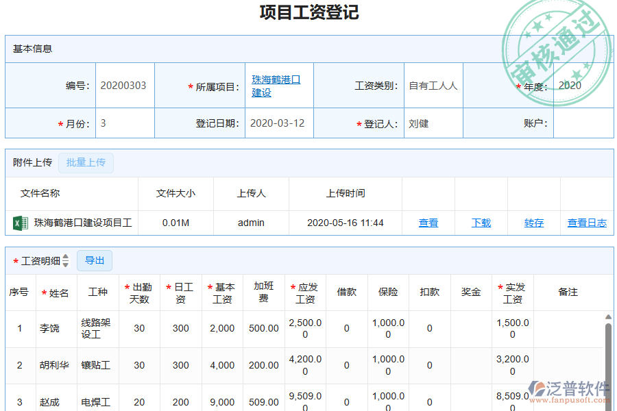 泛普軟件-機(jī)電工程企業(yè)管理系統(tǒng)如何有效提升企業(yè)中的項(xiàng)目工資登記管理