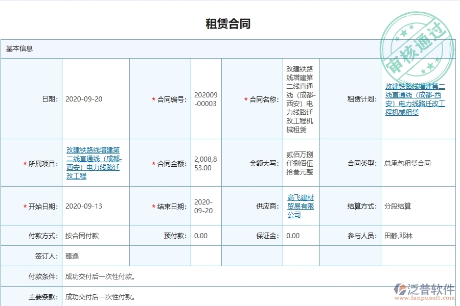 三、泛普軟件-弱電工程企業(yè)在租賃合同報(bào)表中需要注意哪些問題