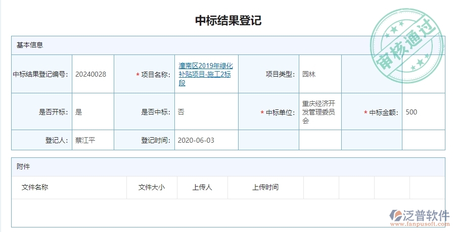 三、泛普軟件-園林工程企業(yè)管理系統(tǒng)中的中標(biāo)結(jié)果登記列表管理的依據(jù)