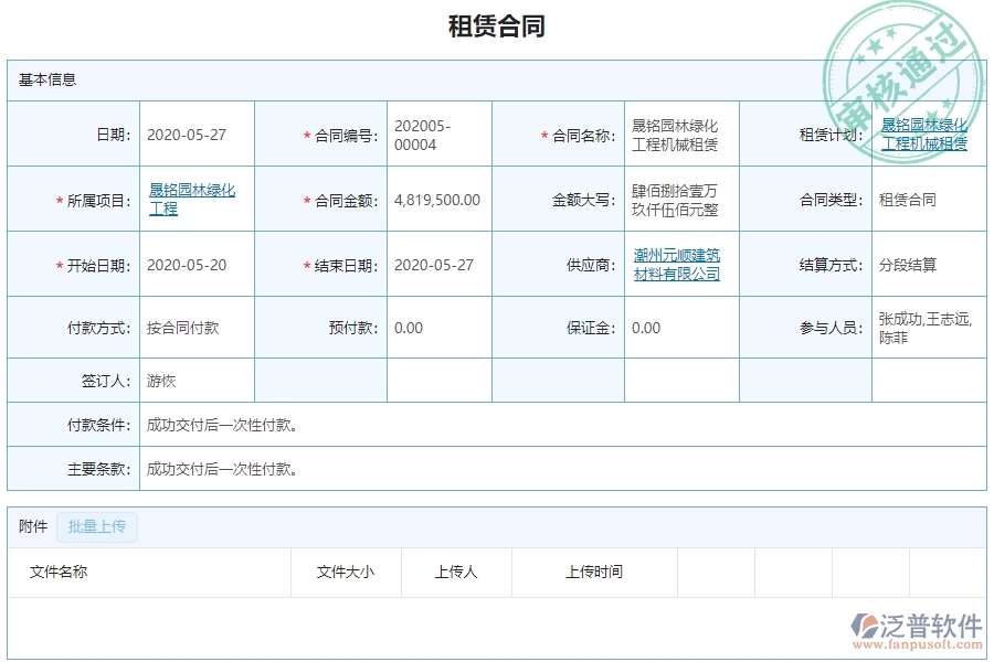 三、 泛普軟件-園林工程系統(tǒng)中租賃合同報(bào)表需要注意的問(wèn)題