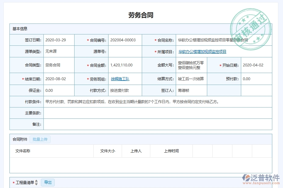 泛普軟件-弱電工程企業(yè)管理系統(tǒng)的勞務(wù)承包合同報(bào)表管理為工程企業(yè)帶來管理革新