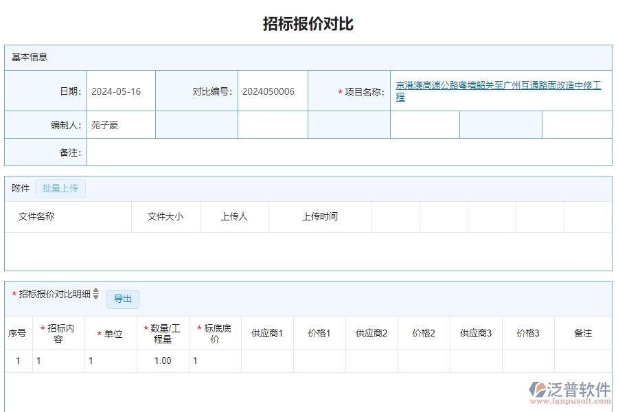 三、泛普軟件-公路工程管理系統(tǒng)如何解決企業(yè)招標(biāo)報價對比列表問題