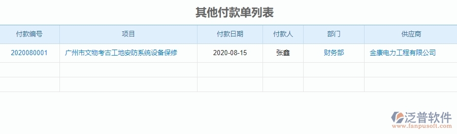 二、安防工程企業(yè)使用泛普軟件-其他付款單列表管理系統(tǒng)的好處