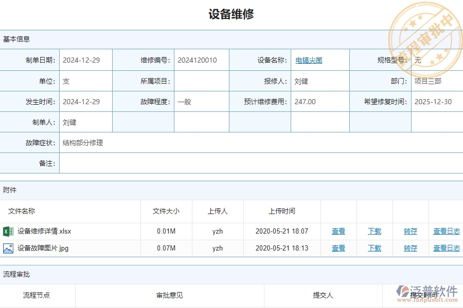 三、泛普軟件-安防工程企業(yè)管理系統(tǒng)中的設(shè)備維修列表主要內(nèi)容