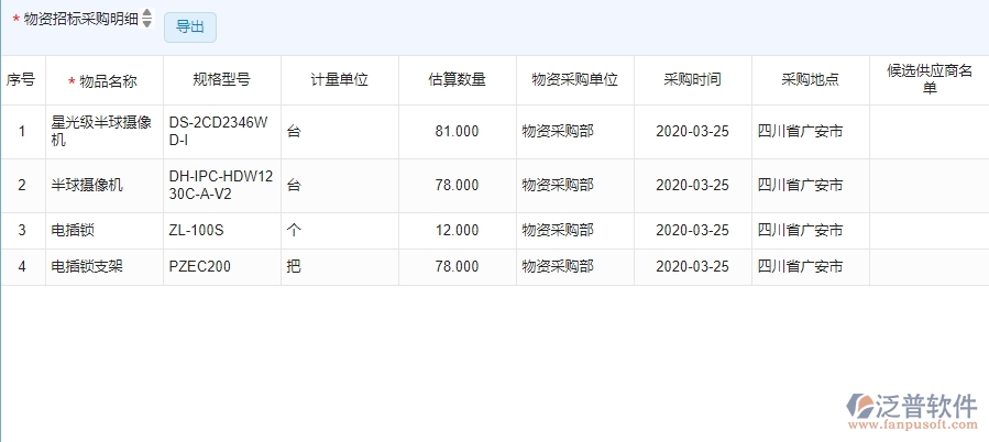 二、泛普軟件-安防工程管理系統(tǒng)如何有效提升企業(yè)的大型物資招標(biāo)采購(gòu)計(jì)劃列表管理