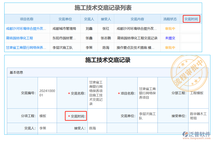 施工技術(shù)交底列表中【交底時(shí)間】字段