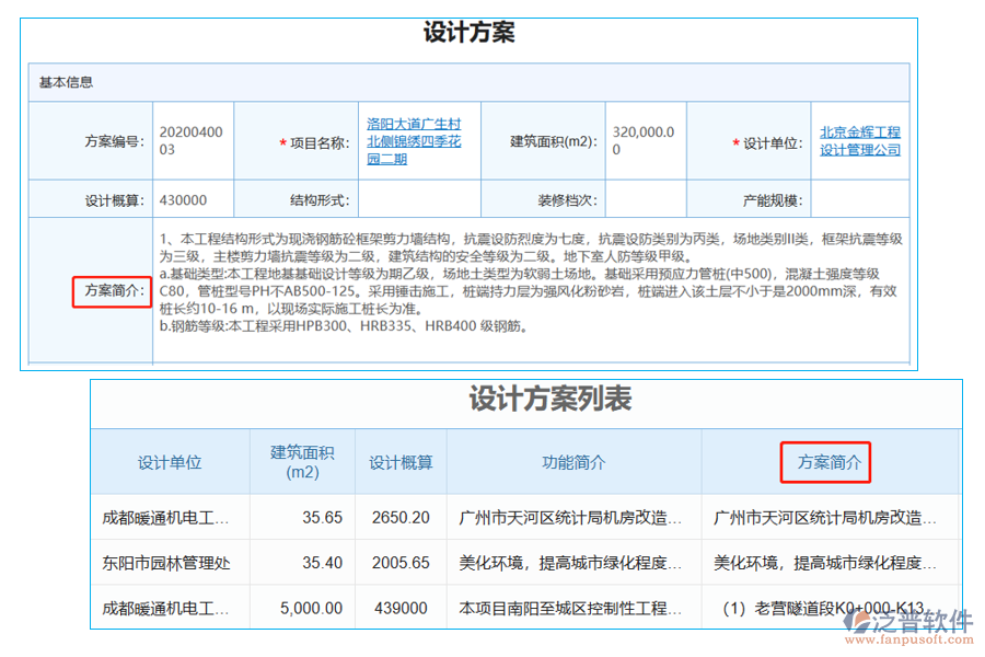 設(shè)計(jì)方案列表中【方案簡介】字段