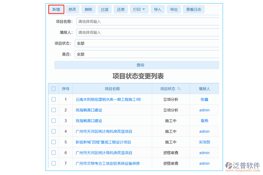 項目狀態(tài)變更列表中【新增】字段的作用