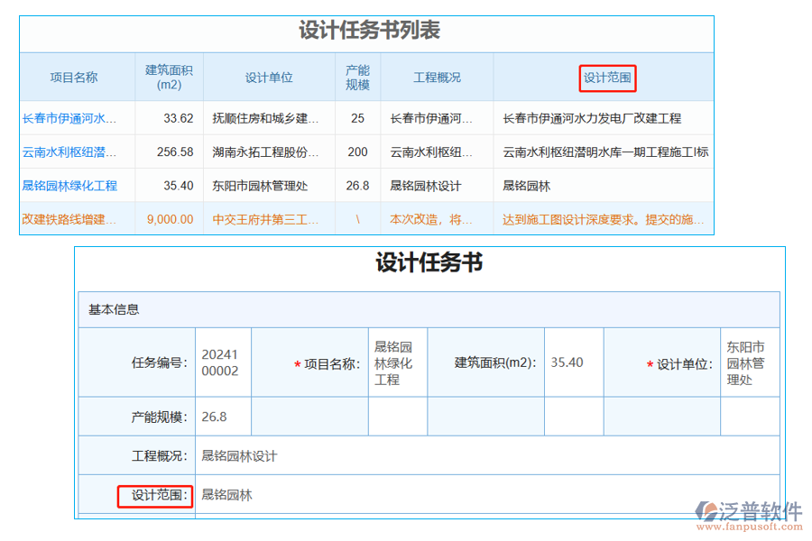 設(shè)計任務(wù)書列表中【設(shè)計范圍】字段