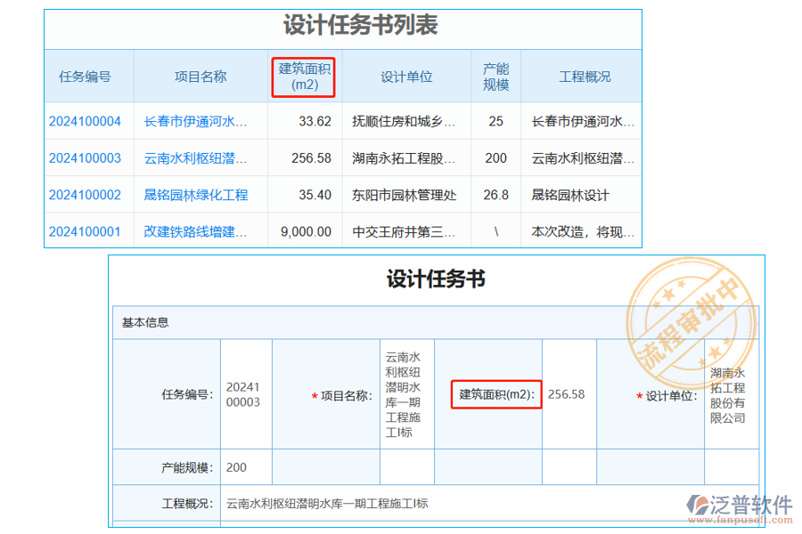 設(shè)計任務(wù)書列表中【建筑面積】字段