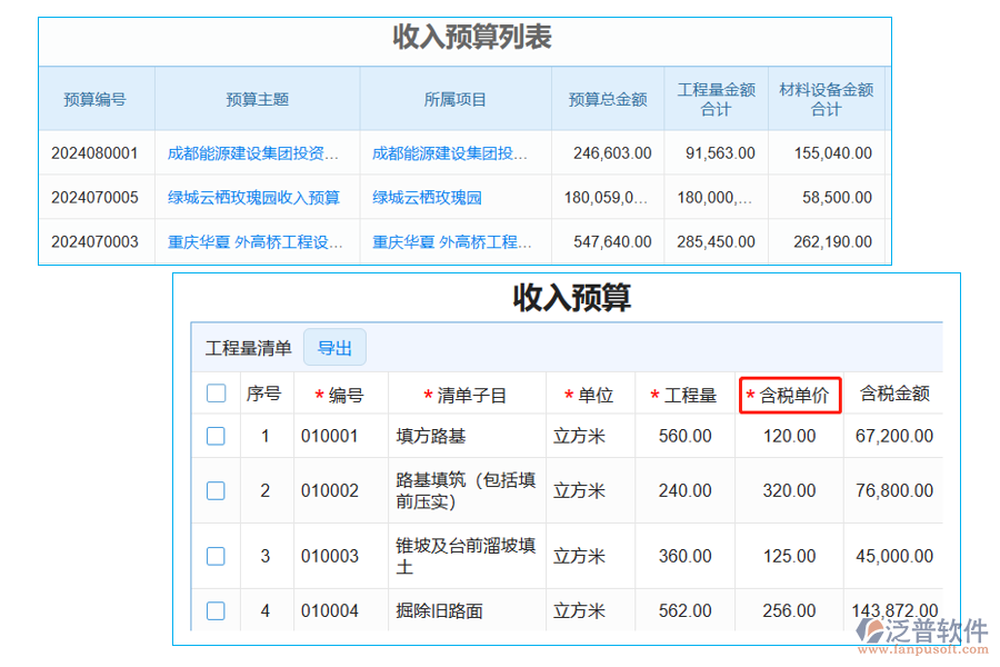 收入預(yù)算列表中【含稅單價(jià)】字段的亮點(diǎn)